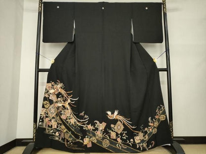 平和屋着物●豪華黒留袖　鳳凰花文　正絹　逸品　AABN0813ck