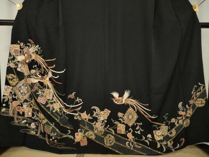 平和屋着物●豪華黒留袖　鳳凰花文　正絹　逸品　AABN0813ck