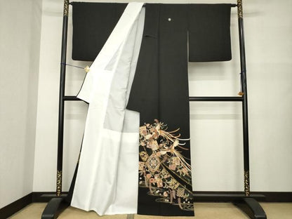 平和屋着物●豪華黒留袖　鳳凰花文　正絹　逸品　AABN0813ck