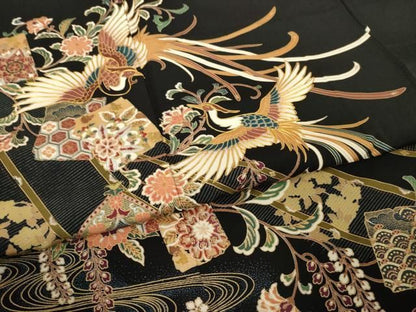 平和屋着物●豪華黒留袖　鳳凰花文　正絹　逸品　AABN0813ck