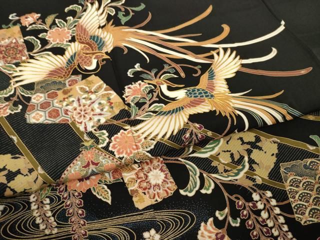 平和屋着物●豪華黒留袖　鳳凰花文　正絹　逸品　AABN0813ck
