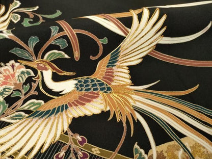 平和屋着物●豪華黒留袖　鳳凰花文　正絹　逸品　AABN0813ck