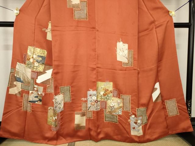 平和屋着物●訪問着　絞り　駒刺繍　色紙重ね花文　正絹　逸品　AABN0815ck