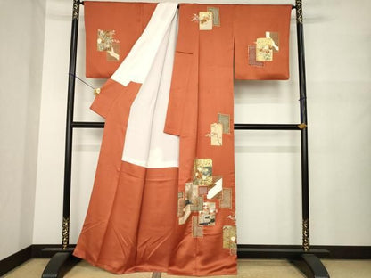 平和屋着物●訪問着　絞り　駒刺繍　色紙重ね花文　正絹　逸品　AABN0815ck