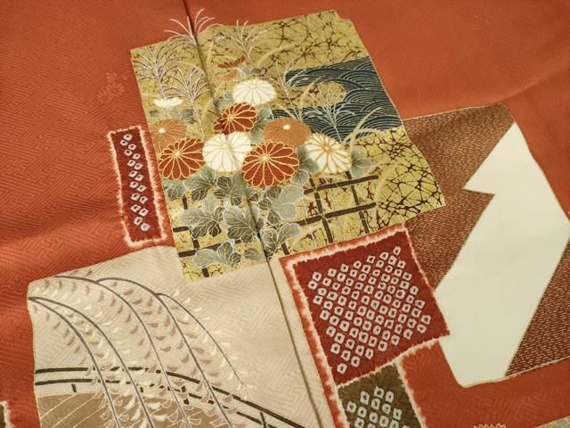 平和屋着物●訪問着　絞り　駒刺繍　色紙重ね花文　正絹　逸品　AABN0815ck
