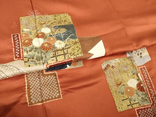 平和屋着物●訪問着　絞り　駒刺繍　色紙重ね花文　正絹　逸品　AABN0815ck