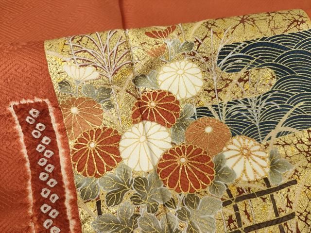 平和屋着物●訪問着　絞り　駒刺繍　色紙重ね花文　正絹　逸品　AABN0815ck