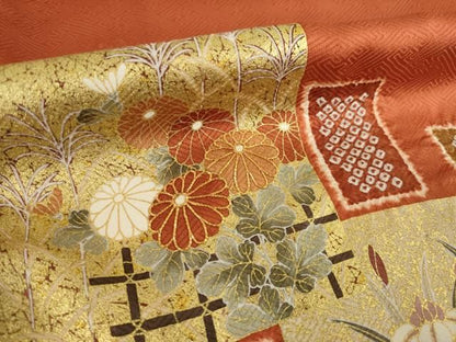 平和屋着物●訪問着　絞り　駒刺繍　色紙重ね花文　正絹　逸品　AABN0815ck