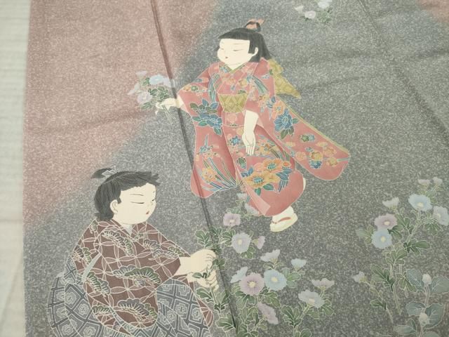 平和屋着物●十日町友禅作家　関口遼一　訪問着　童子　正絹　逸品　AABN0817ck