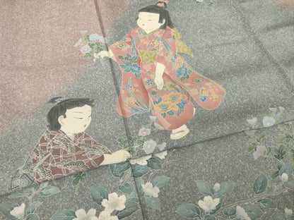 平和屋着物●十日町友禅作家　関口遼一　訪問着　童子　正絹　逸品　AABN0817ck