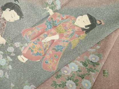 平和屋着物●十日町友禅作家　関口遼一　訪問着　童子　正絹　逸品　AABN0817ck