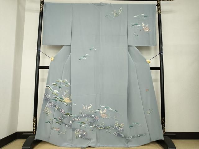 平和屋着物●本加賀友禅作家　寺西一紘　訪問着　風景花文　正絹　逸品　AABN0827ck