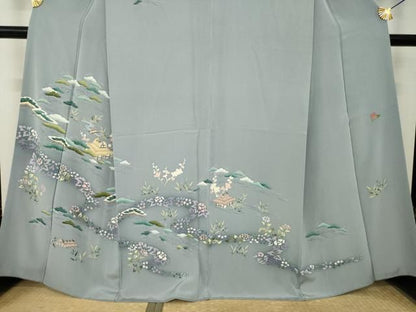 平和屋着物●本加賀友禅作家　寺西一紘　訪問着　風景花文　正絹　逸品　AABN0827ck