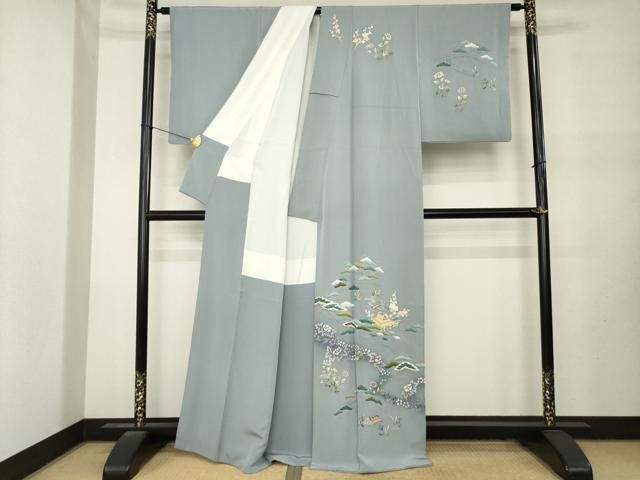 平和屋着物●本加賀友禅作家　寺西一紘　訪問着　風景花文　正絹　逸品　AABN0827ck