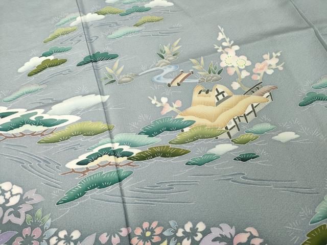 平和屋着物●本加賀友禅作家　寺西一紘　訪問着　風景花文　正絹　逸品　AABN0827ck