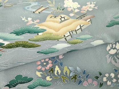 平和屋着物●本加賀友禅作家　寺西一紘　訪問着　風景花文　正絹　逸品　AABN0827ck