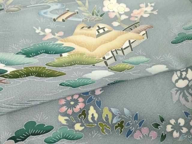 平和屋着物●本加賀友禅作家　寺西一紘　訪問着　風景花文　正絹　逸品　AABN0827ck