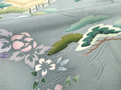 平和屋着物●本加賀友禅作家　寺西一紘　訪問着　風景花文　正絹　逸品　AABN0827ck