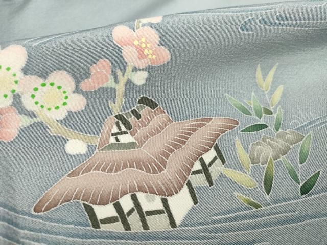 平和屋着物●本加賀友禅作家　寺西一紘　訪問着　風景花文　正絹　逸品　AABN0827ck