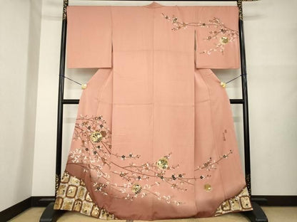 平和屋着物●螺鈿作家　甲斐泰造　訪問着　雪輪枝花文　暈し染め　金彩　正絹　逸品　AABN0829ck