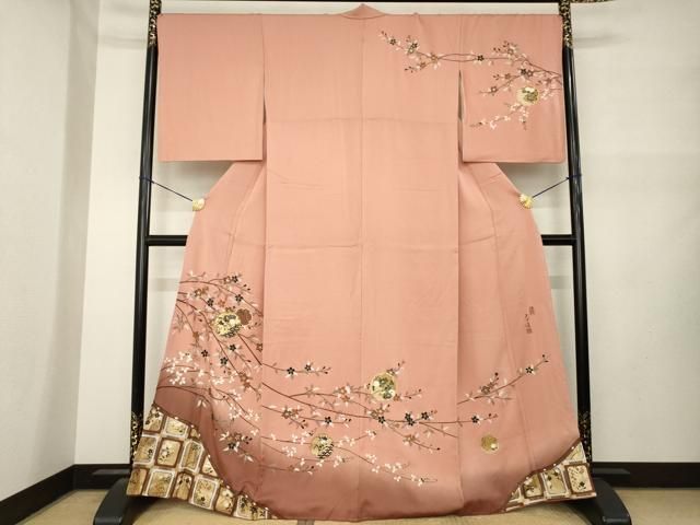 平和屋着物●螺鈿作家　甲斐泰造　訪問着　雪輪枝花文　暈し染め　金彩　正絹　逸品　AABN0829ck