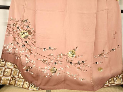 平和屋着物●螺鈿作家　甲斐泰造　訪問着　雪輪枝花文　暈し染め　金彩　正絹　逸品　AABN0829ck
