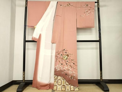 平和屋着物●螺鈿作家　甲斐泰造　訪問着　雪輪枝花文　暈し染め　金彩　正絹　逸品　AABN0829ck
