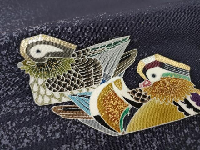 平和屋着物●人間国宝・羽田登喜男　色留訪問着　鴛鴦花文　正絹　逸品　AABN0830ck