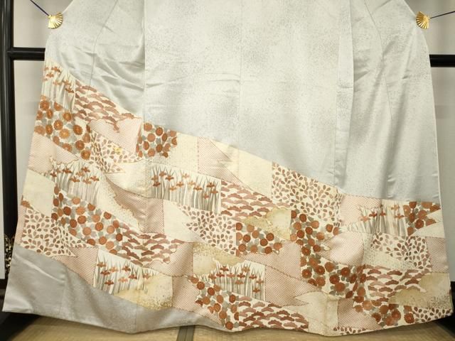 平和屋着物●豪華色留袖　駒刺繍　草花文　正絹　逸品　AABN0834ck
