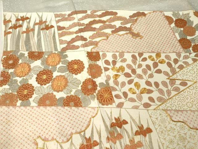 平和屋着物●豪華色留袖　駒刺繍　草花文　正絹　逸品　AABN0834ck