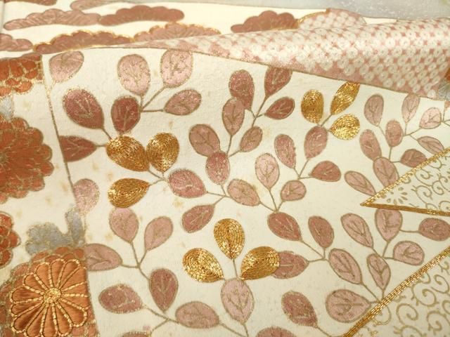 平和屋着物●豪華色留袖　駒刺繍　草花文　正絹　逸品　AABN0834ck