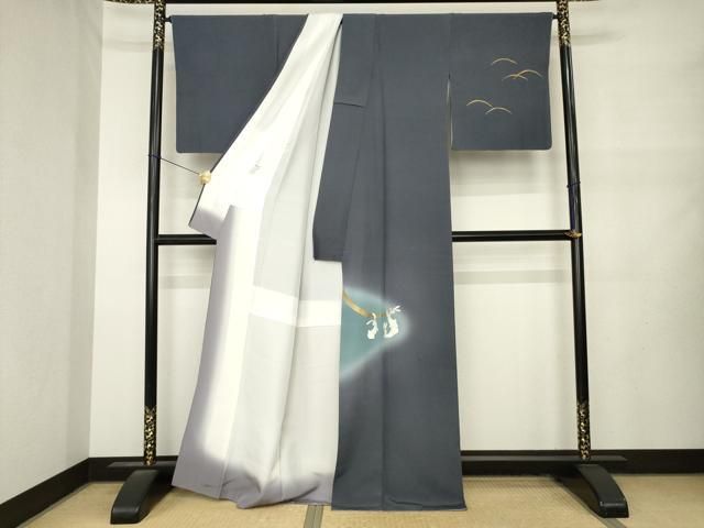 平和屋着物●訪問着　作家物　刺繍　兎　暈し染め　金彩　正絹　逸品　AABN0836ck