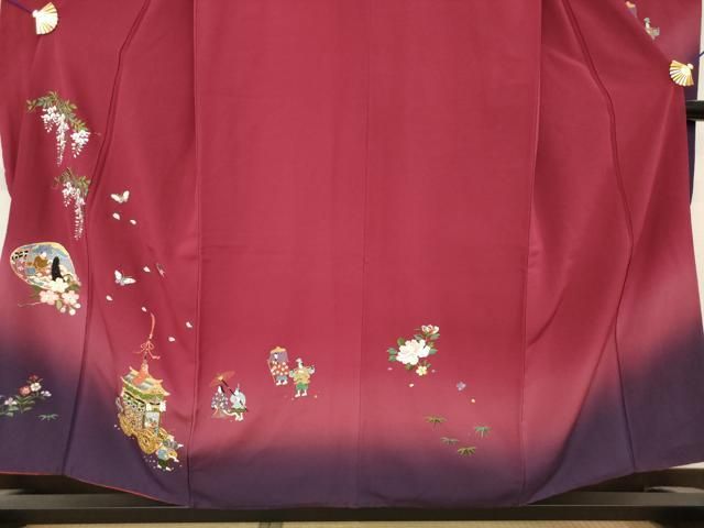 平和屋着物●豪華振袖　刺繍　山車人物文　暈し染め　金糸　正絹　逸品　AABN0838ck