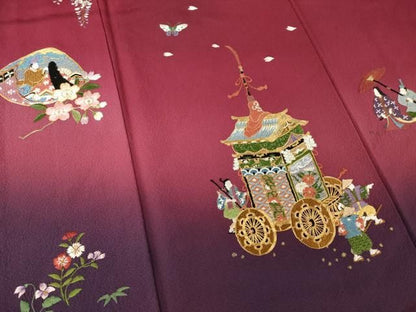 平和屋着物●豪華振袖　刺繍　山車人物文　暈し染め　金糸　正絹　逸品　AABN0838ck