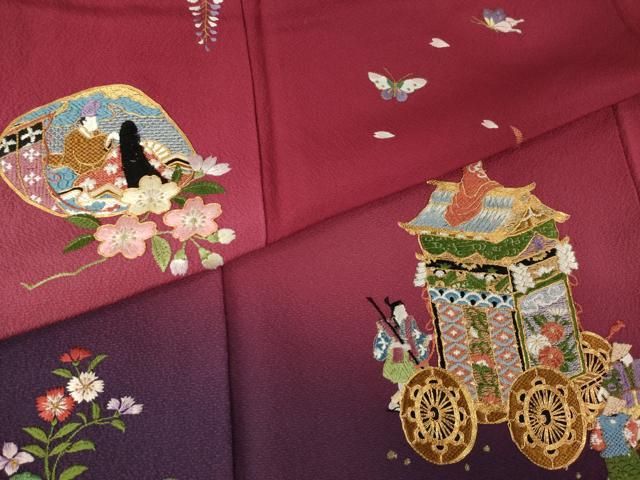 平和屋着物●豪華振袖　刺繍　山車人物文　暈し染め　金糸　正絹　逸品　AABN0838ck