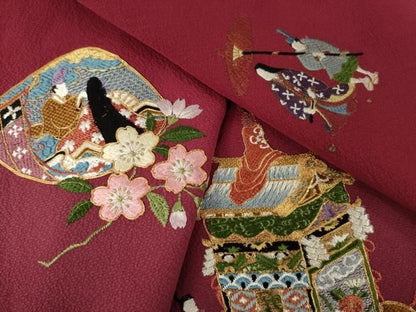 平和屋着物●豪華振袖　刺繍　山車人物文　暈し染め　金糸　正絹　逸品　AABN0838ck