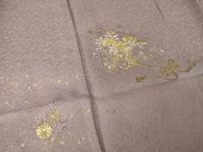 平和屋着物●訪問着　刺繍　花車文　金銀糸　さが美扱い　ロング丈　正絹　逸品　未使用　AABN0839ck