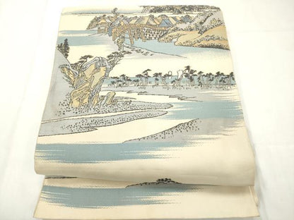 平和屋着物◎六通柄袋帯　人物風景文　正絹　逸品　AABN0845ps
