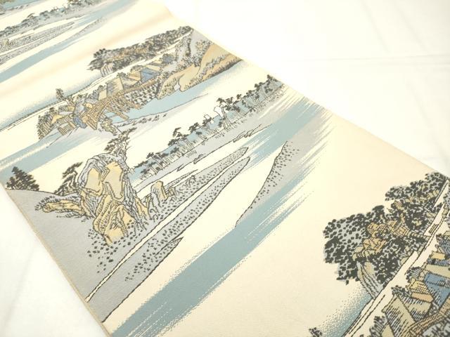 平和屋着物◎六通柄袋帯　人物風景文　正絹　逸品　AABN0845ps