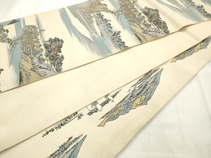 平和屋着物◎六通柄袋帯　人物風景文　正絹　逸品　AABN0845ps