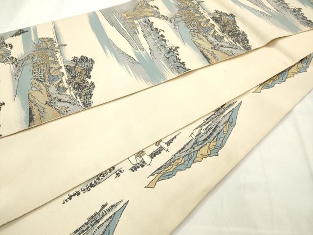 平和屋着物◎六通柄袋帯　人物風景文　正絹　逸品　AABN0845ps