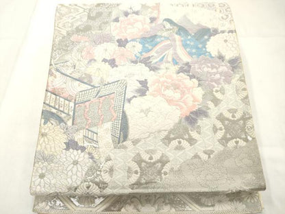 平和屋着物◎六通柄袋帯　唐織　女人花文　銀糸　正絹　逸品　AABN0846ps
