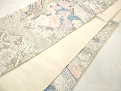 平和屋着物◎六通柄袋帯　唐織　女人花文　銀糸　正絹　逸品　AABN0846ps