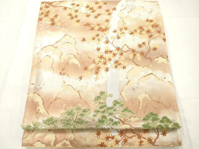 平和屋着物◎六通柄袋帯　風景文　引箔　正絹　逸品　AABN0847ps