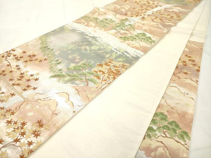 平和屋着物◎六通柄袋帯　風景文　引箔　正絹　逸品　AABN0847ps
