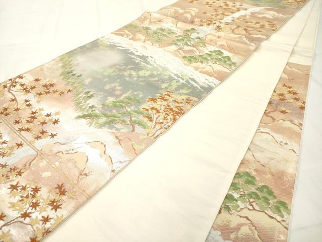 平和屋着物◎六通柄袋帯　風景文　引箔　正絹　逸品　AABN0847ps