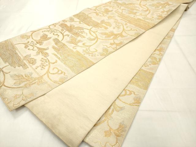 平和屋着物◎六通柄　京本袋帯　葡萄蔦の葉文　金銀糸　正絹　逸品　AABN0859ps