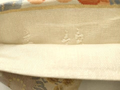 平和屋着物◎六通柄袋帯　扇面花文　金糸　正絹　逸品　AABN0861ps