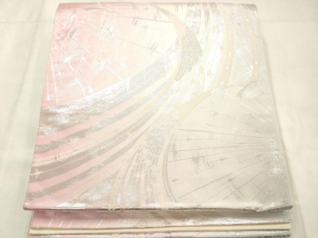 平和屋着物◎六通柄袋帯　孔雀文　銀糸　正絹　逸品　AABN0862ps