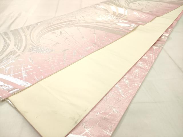 平和屋着物◎六通柄袋帯　孔雀文　銀糸　正絹　逸品　AABN0862ps